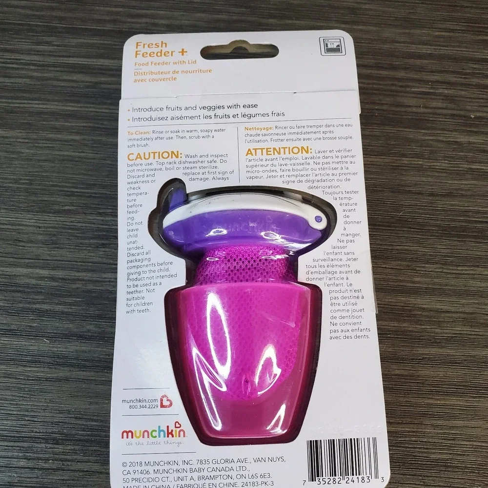 Munchkin Fresh Food Feeder Raw Fresh Teether Purple Pink Baby Toddler BPA Free